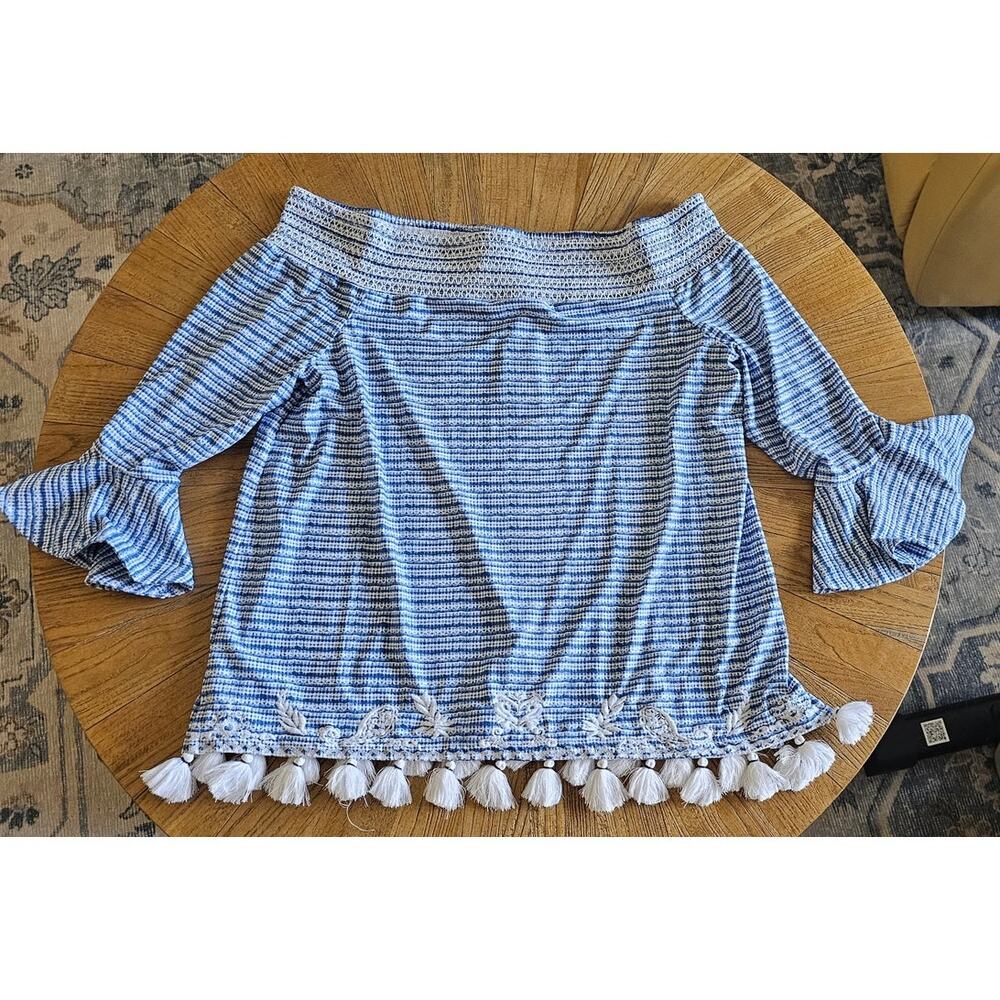 Cabana Life Charleston Embroidered Off The Shoulder Top. Size L, NWT